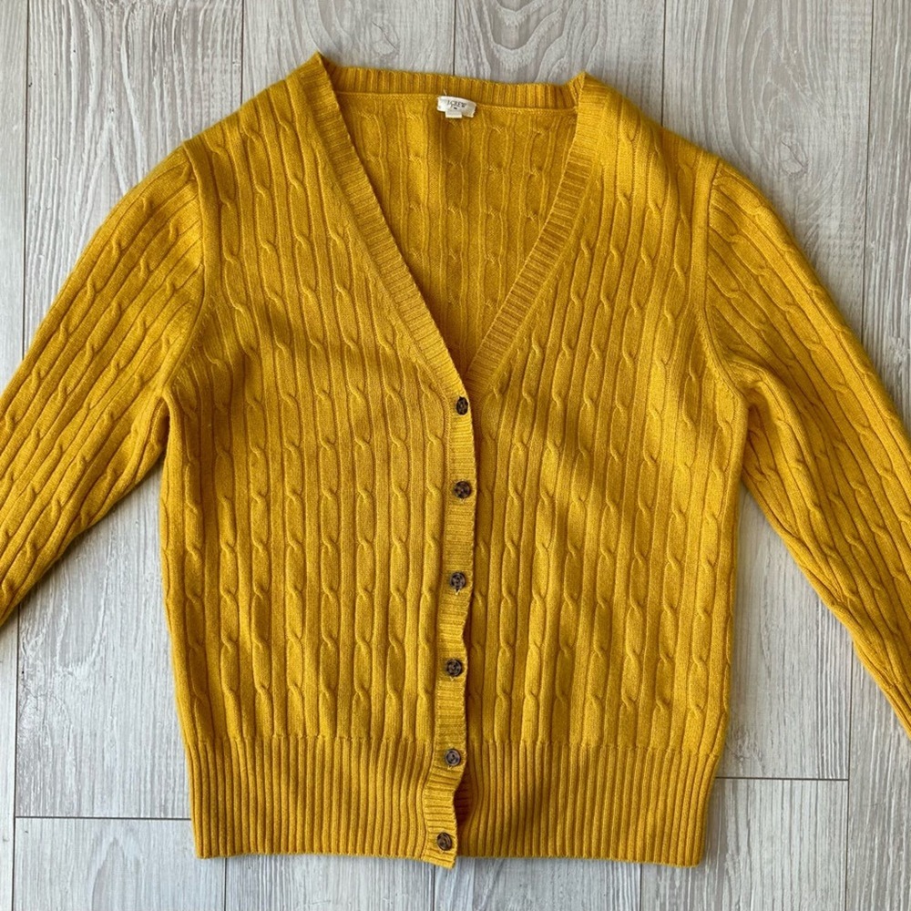 J. Crew Mustard Yellow Wool Blend Cardigan Size M